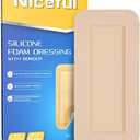 Silicone Foam Dressing 4"x8"(10 Count) | Large Bandages for Wound Care/Bed Sores/Post-Surgery