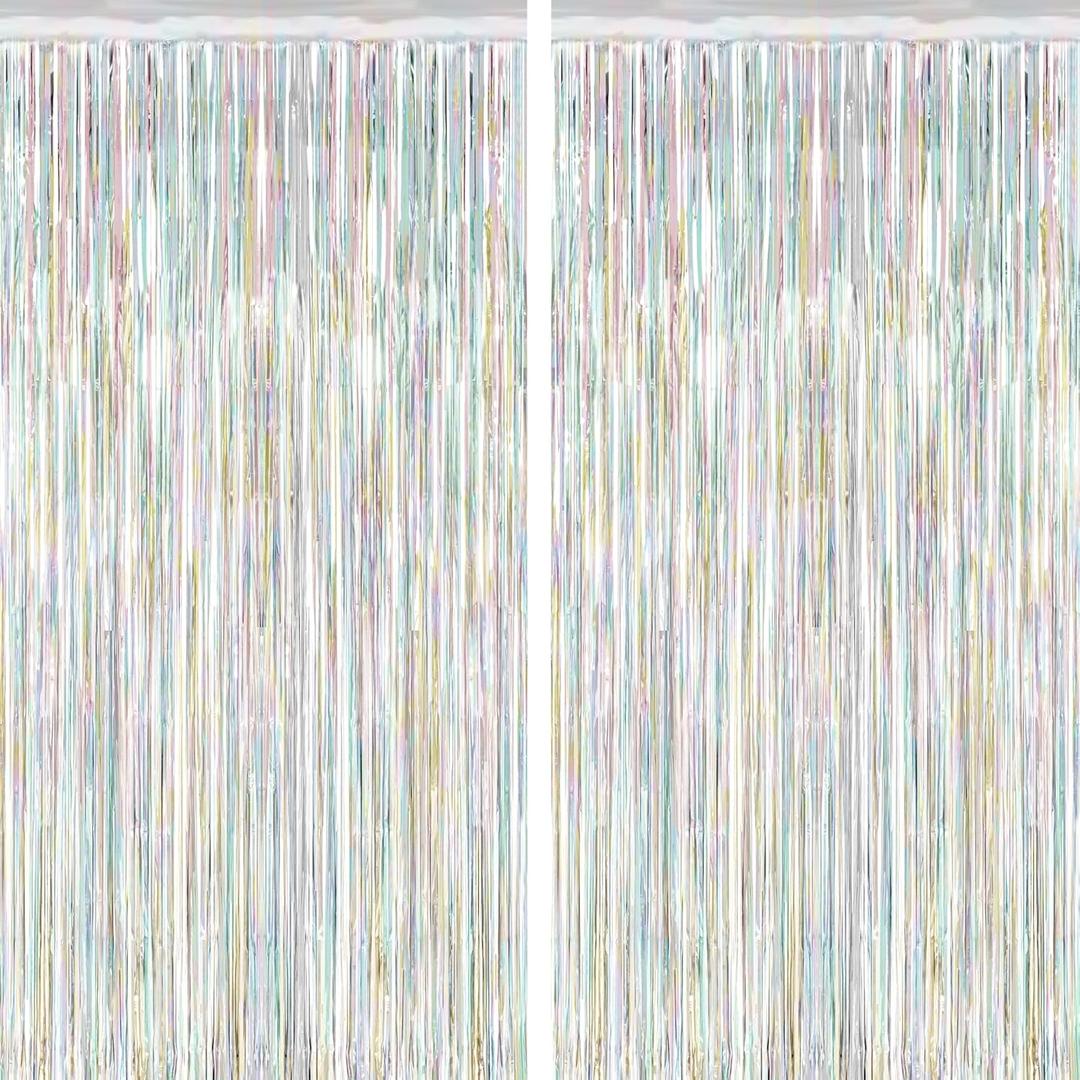 2 Pack Backdrop Curtains, 3.28 FT x 7.05 FT Laser Silver Fringe Curtains, Metallic Tinsel Foil Curtains Party Streamer, Photo Backdrop Party Decorations Bithday Photo Booth Props