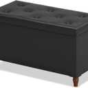 GLAXYFUR 30 Inches Storage Ottoman Bench with Wooden Legs, Faux Leather Folding Ottoman Foot Rest, Storage Bench for Living Room, Hallway & Bedroom, Black, 30"D x 15"W x 15.7"H