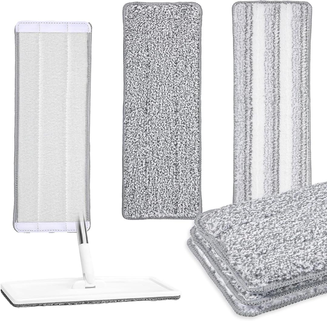 3 Pack Flat Mop Replacement Pad, 13" X 4.7" Microfiber Reusable Mop Pads Washable Mopping Pads Cleaning Mops Heads Cloth Replacement for Hardwood Floor Cleaning Wet Dry Use (White,Grey)