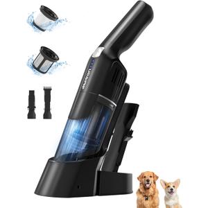 Aspiron Cordless Handheld Vacuum, 24KPA Powerful Car Vacuum, 2-Speed, 2 Charging Methods, Wireless Charger, Ergonomic Handle, Portable Rechargeable Vacuum Cleaner for Car, Home, Black Grey