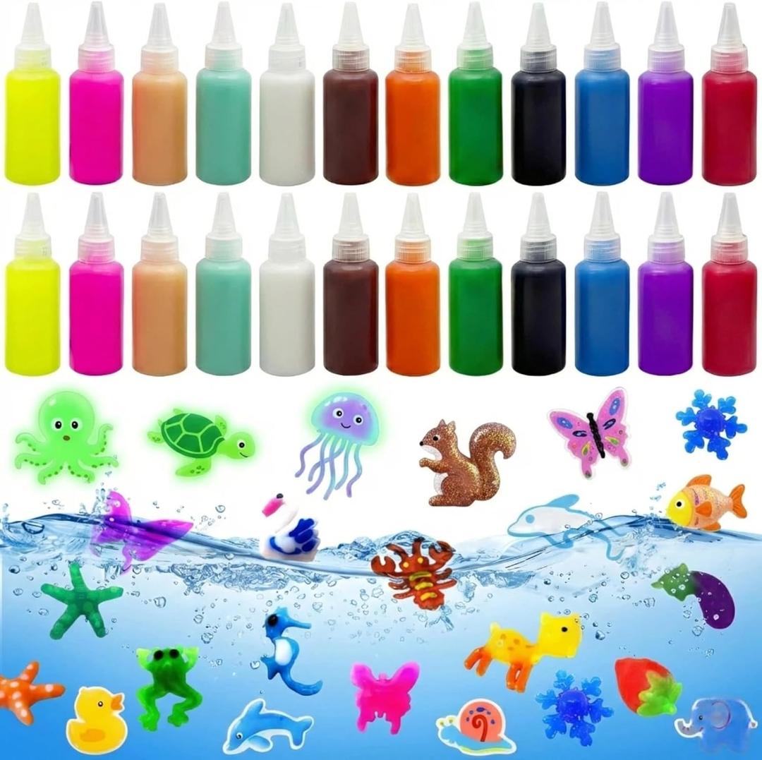 Magic Water Elf Toy Kit Refill & DIY Slime Squishy Making Kit for Kids, STEM Arts & Crafts Family Activity, Indoor Rainy Day & Holiday Fun(24 Bottles:12 Colors)