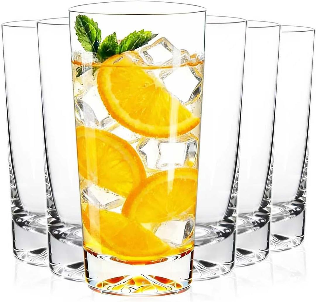 Drinking Glasses Set of 6, 16oz Glass Cups with Wide Mouth Design,Water Glasses for Bar Glassware, Premium Tall Glasses Drinking Set for Water, Beer, Juice and Cocktail, Unique Gifts for Christmas, Large