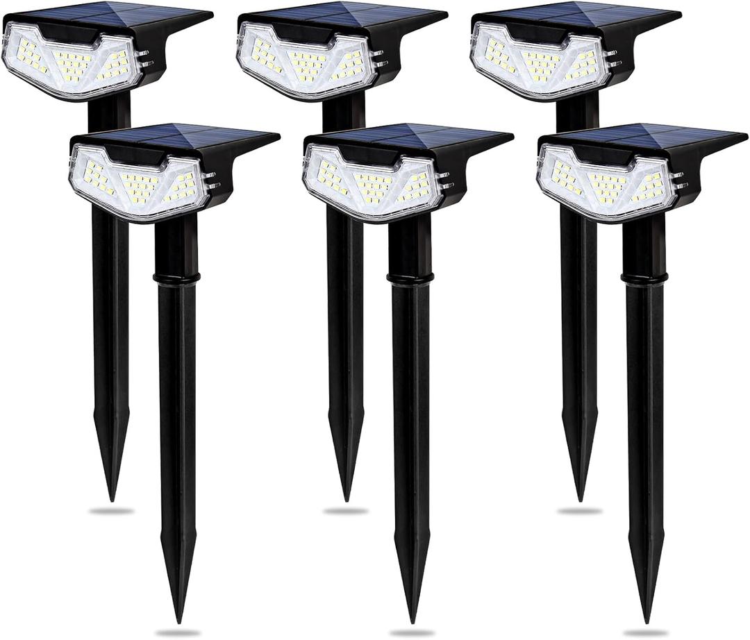 Solar Lights Outdoor Waterproof Solar Garden Light for Outside Yard Landscape Lighting Pathway Spot Lights Spotlight Wall Light Auto On/Off, Pack of 6 (Cool White)