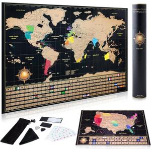 InnovativeMap Scratch Off World Map Poster and Detailed United States Map, Includes Complete Accessories Set and All Country Flags, World Maps for Wall, Fun Gifts for Travelers (Black)