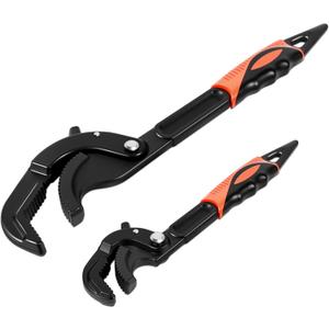 Self-Adjusting Pipe Wrench Set, 10" & 15", Power Grip for Plumbing & Auto Repair, 14-60mm Jaw, Anti-Slip Teeth, Chromium Steel