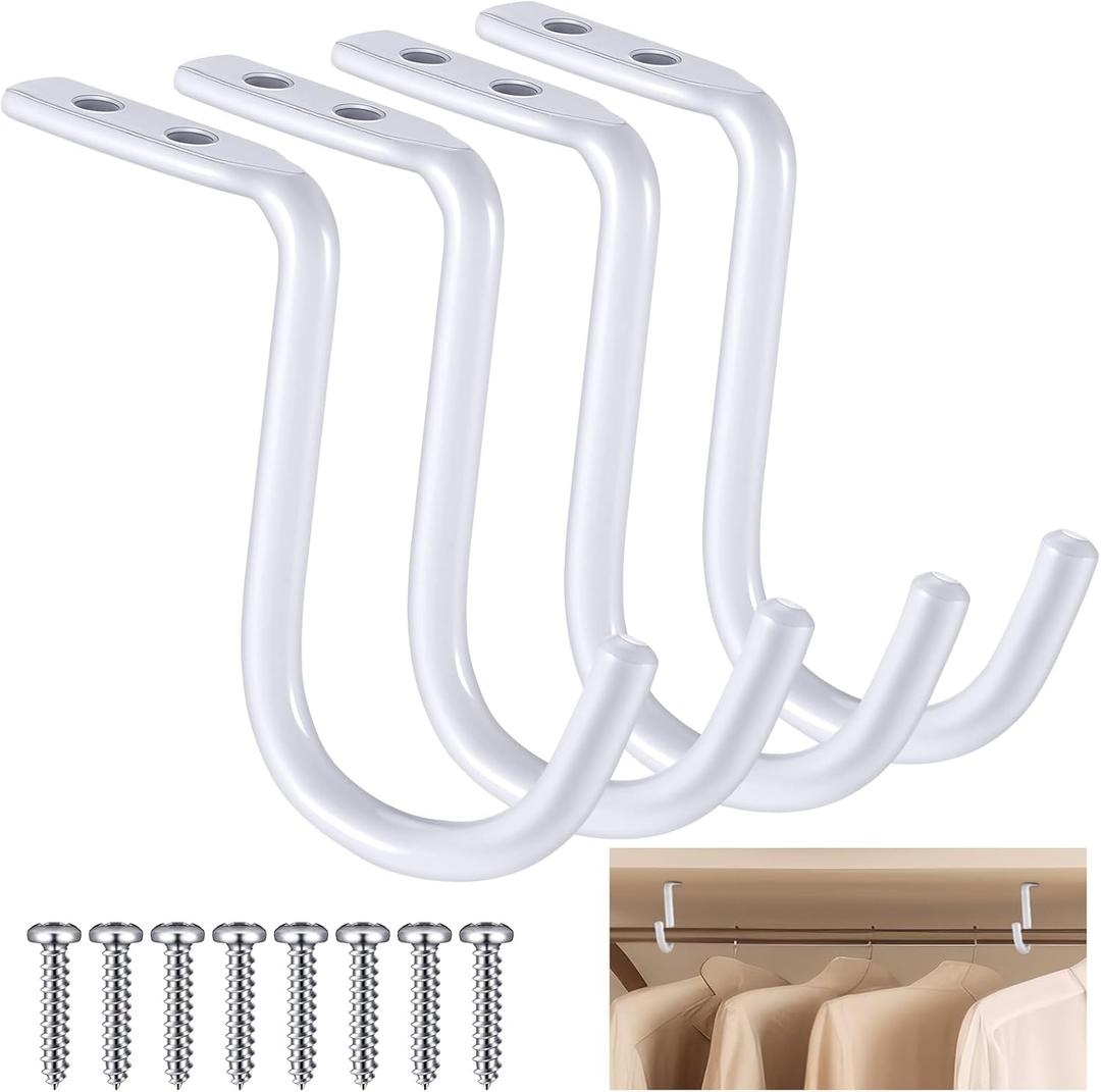 Gisafai 4 Pcs Closet Rod Center Supports 1-1/2 Inch Heavy Duty Metal Wall Mount Brackets for Shelf Closet Rod Clothes Storage(White)