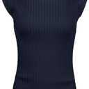 v28 Women Sleeveless High Neck Turtleneck Stretchable Knit Sweater Top (Blue, XL)