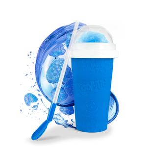 Nostalgia Kool-Aid Squeezy Slush 10 Oz. Cup for Instant Slushes from any Drink, Soda, or Juice with Dome and Reusable Spoon Straw, Blue and Orange 