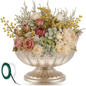 1 Pcs Metal Compote Bowl for Centerpiece Flower Holder Small Compote Vase Decorative Indoor Outdoor Flowers Fruits Plant for Valentine's Day Wedding Home Party Decoration (Silver)