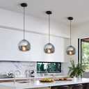 1-Light Mirror Gray Glass Pendant Lights Kitchen Island Black Hanging Light Fixture 9.84" Glass Globe Pendant Light Modern Pendant Lighting for Kitchen Island Bedroom Dining Room