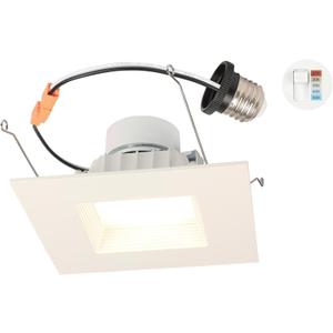 Westinghouse 5247000 14 Watt (100 Watt Equivalent) 5-6-Inch Square Recessed LED Downlight with Color Temperature Selection, Dimmable, Energy Star, Medium Base, White Trim