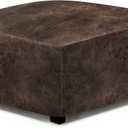 ANARACHON Leather Like Ottoman Cover, Stretch Small Square Ottoman Covers, Rectangular Ottoman Slipcovers with Removable Washable Non-Slip Elastic Bottom for Footstools (02 Brown, XX-Large)