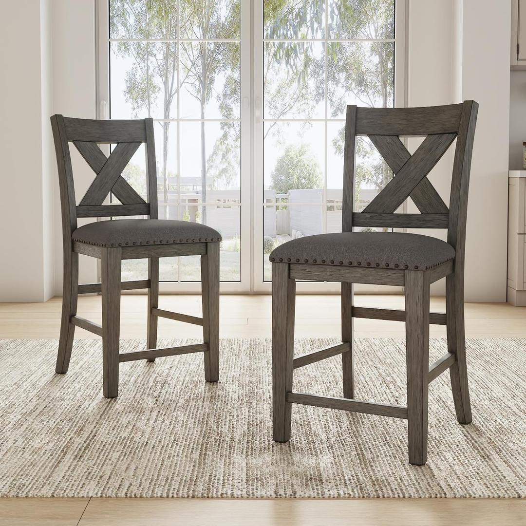 Signature Design by Ashley Caitbrook Rustic 24.63" Counter Height Upholstered Barstool, Set of 2, Gray
