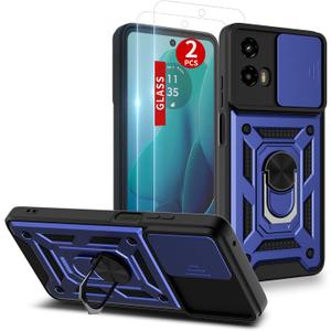 2 x for Moto G-5g-2024 Case: with 2PC Screen Protector,Sliding Camera Cover and Kickstand for Phone Cover Moto G 2024 case,Blue