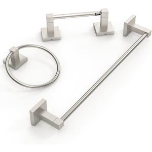 RUACQ 3 Pieces Bathroom Hardware Set, SUS 304 Stainless Steel Toilet Paper Holder, Towel Ring, 18-inch Towel Bar Set, Wall Mounted, Heavy Duty(Brushed Nickel)