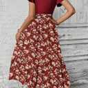 Dokotoo Women's 2026 Summer Dress Short Sleeve Crew Neck Casual Floral Print Long Flowy Dresses Maxi Dresses (Red, S)