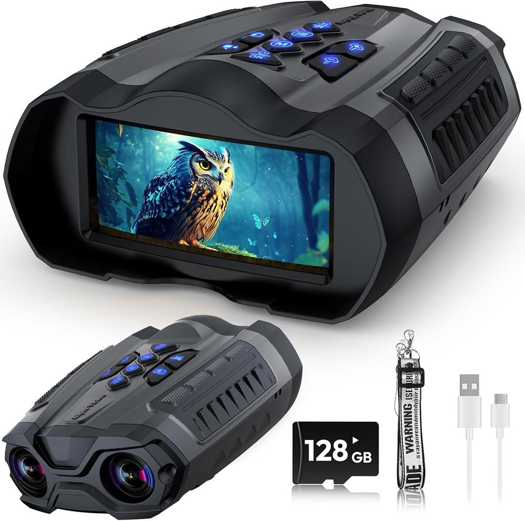 Night Vision Goggles, 4K Full-Color Night Vision Binoculars, 128GB TF Card can Save Photo and Vide, 3.5" HD Screen and 1968FT Viewing Range,10x Digital Zoom for Camping Hikingand Travel -(Black)