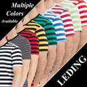 LEDING Casual Shirts Mens Short Sleeve Striped Black White Cotton Spandex Summer Holiday Travel Basic Pullover Crew Shirt (XXL)