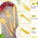 300 Pcs Plastic Silverware Heavy Duty Cutlery Set Plastic Utensils Set Includes 100 Disposable Spoons 100 Forks Knives for Parties Catering Family Gathering (Yellow)