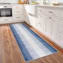 Lahome Modern Washable Kitchen Runner Rug 2'x6' - Non-Slip Ultra-Thin Bathroom Rugs, Soft Neutral Print Carpet Runners for Hallway 6ft, Bedroom, High Traffic Areas (Black, Easy Clean, Stylish Design) (Blue)