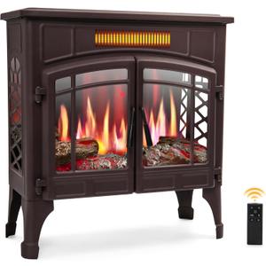 RealSmart Electric Fireplace Heater, Freestanding Stove Heater with 3D Realistic Flame Effect, Fireplace Stove Overheat Safety Protection for Indoor Use Bedroom,750W 1500W Retro Brown