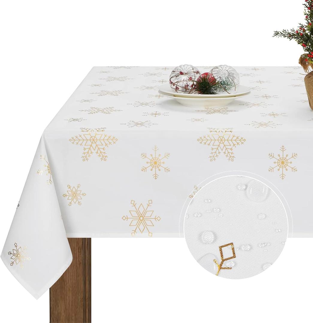 Christmas Tablecloth, Gold Snowflake Table Cloth, Xmas Sparkling Metallic Tablecloths for Dining Kitchen Winter Holiday, Waterproof Table Cover for Party Home Decor, Rectangle 57 x 120 inch (Rectangle 60" x 120", Sparkling Gold)