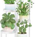 iDavosic.ly Plant Stand Indoor Outdoor, 5 Tier Corner Metal Flower Display Holder Shelf, Easy Assembly Folding Tall Orchid Rack for Patio Balcony Porch Garden Living Room House, White
