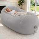 HABUTWAY Bean Bag Chair, 6FT Giant Bean Bag Chair with Memory Foam, Ultra-Soft Corduroy Cover & Zipper Design, Portable Handle Comfy Bean Bag Sofa for Living Room, Bedroom, No Assembly - Light Grey