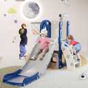Babytronic Toddler Slide, 6 in 1 Kids Indoor Slide for Toddlers 1-3, Baby Indoor and Outdoor Climber Playset, Kids Slide with Basketball Hoop and Telescope, Toddler Outdoor Playground (Blue&Gray)