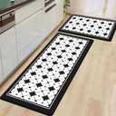 Artnice Kitchen Mat 2 PCS, Black White Plaid Cushioned Anti-Fatigue Kitchen Rug, Waterproof Non-Slip Kitchen Mats and Rugs, Heavy Duty Ergonomic Comfort Rug for Kitchen, Floor, Office, Sink (17.3"x30"+17.3"x47.2")