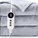 HYLEORY Heated Electric Blanket Throw, 2-Layer Cozy Warm Flannel 50" x 60", Heating Blanket with 9 Heating Levels, 2/4/6/10 Hours Auto Off, Fast Heating Winter Blanket, Light Grey