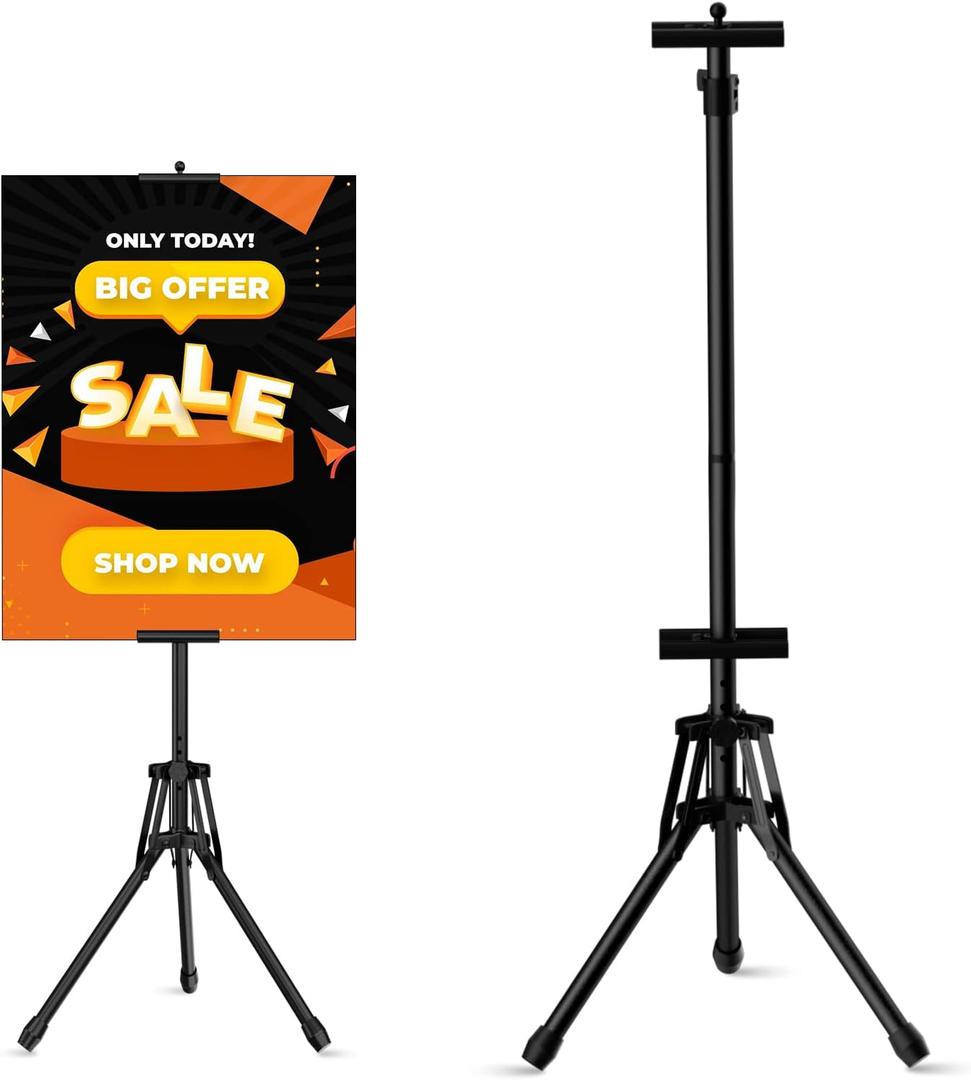 Sign Stand,Double-Sided Advertising Display Tripod Sign Holder, Adjustable Pedestal Banner Stand Height Up to 79 in,Poster Stands for Wedding, Restaurant or Business(Poster not Included)