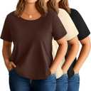 Evervibe 3 Pack Women's Plus Size Short Sleeve T-Shirt 3XL