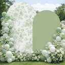 Tegeme 2 Set Sage Green Floral Arch Cover 7.2ft 6.6ft Party Stretchy Backdrop Cover for Wedding Birthday Tea Party Bridal Showers, Baby Showers Ceremony Banquet Decor