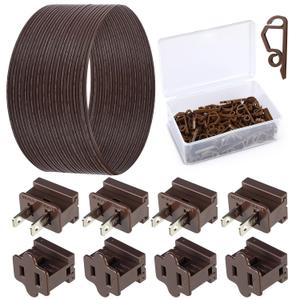 Yoojahow 109 Pcs Christmas SPT-1 50FT 18 Gauge 2-conductor Wire and Vampire Plugs Female and Male Slip Plug and Christmas Light Clip, 18 AWG Electrical Wire for Indoor Outdoor Holiday Party Decoration