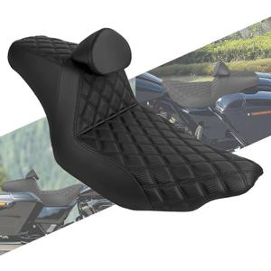 One-piece Two-Up Seat Driver Passenger Seat With Backrest Fit for Harley Touring 2024-Up Street Glide CVO 2023 Road Glide CVO 2023 (Black Stitching)