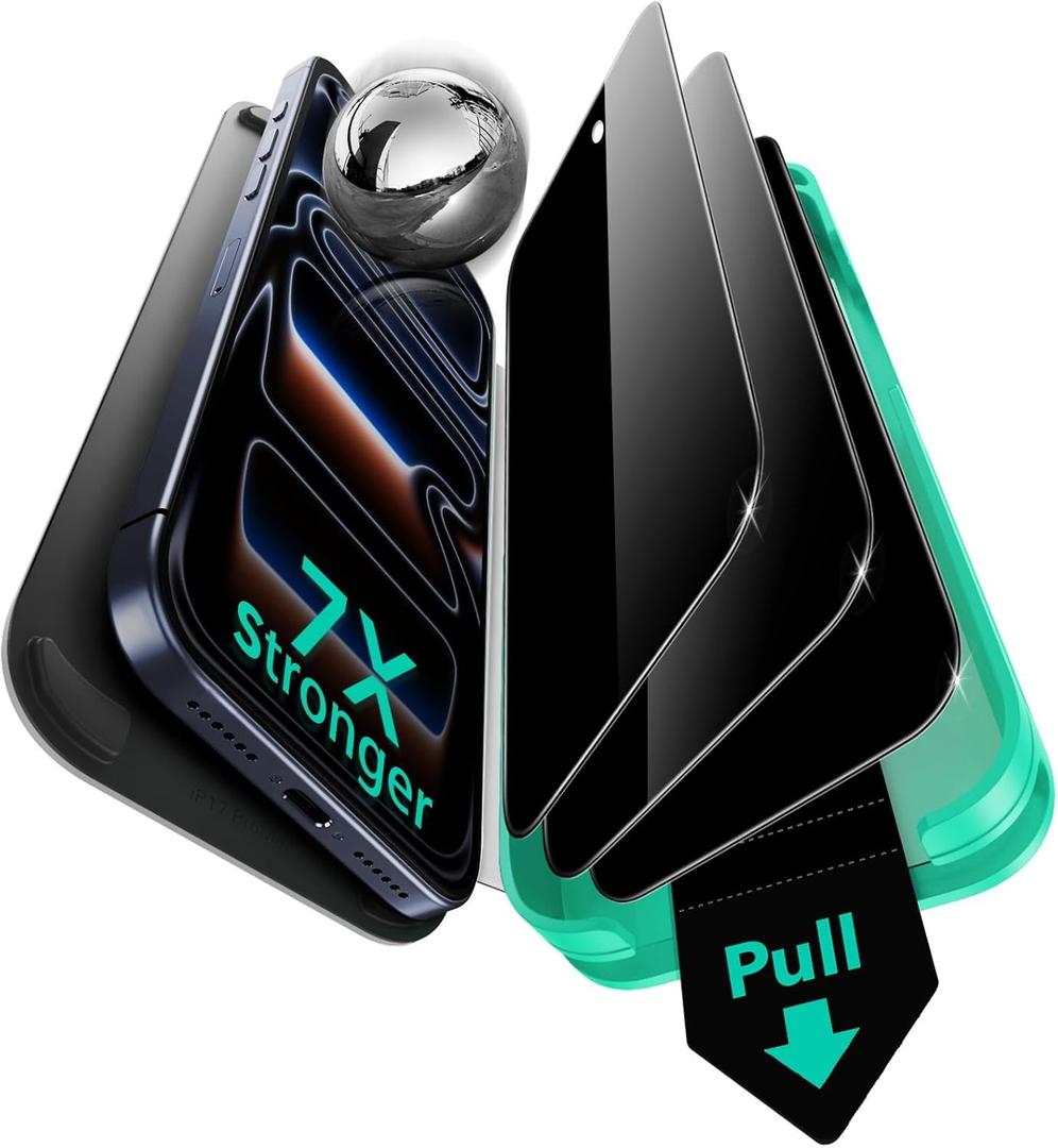 ESR 3 Pack 9H+ Glass for iPhone 17 Pro Max Privacy Screen Protector, [Military Grade Shatterproof & Highly Durable] Armorite Anti-spy Tempered Glass with UltraFit Tray