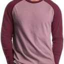 Zengjo Raglan Shirt Men Long Sleeve Colorblock Baseball Tee Casual Knit Jersey Top (Heather Maroon/ Burgundy, L)