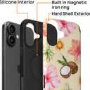 Case for iPhone 16 Plus [Compatible with MagSafe], Matte Soft Silicone + Hard PC Anti-Scratch Shockproof Protective 2-in-1 Case for Women Men - Summer Collage
