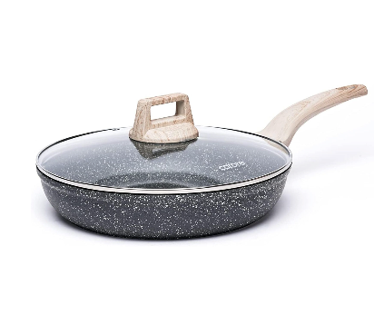 CAROTE Non Stick Frying Pan Skillet, 8" Nonstick Fry Pan with Glass Lid, Egg Pan Omelet Pans, Granite Cookware, PFOA Free (Classic Granite, 8-Inch)