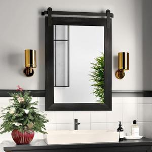 COGOOD Farmhouse Bathroom Mirrors for Over Sink - 30 x 22 Black Barn Door Wood Framed Vanity Mirror for Entryway, Living Room, Bedroom, Dresser Wall Decor