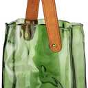 Glass Purse Vase for Flowers Green Vases for Centerpieces Glass Bag Vase with Leather Handle Small Handbag Vases for Decor Decorative Fish Bowl for Home Wedding Decor