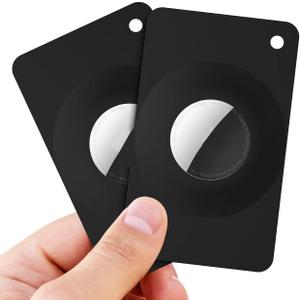 2 Pack Wallet Card Holder for Apple Airtag (Gen1&2), Lightweight GPS Tracker Cover Compatible with Airtag for Wallet, Purse, Handbag, Keys, Clutch Bag (Black/Black)