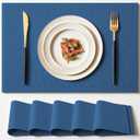 Placemats Set of 6 Linen Type Fabric Cloth Placemats, 18x12 Inch Double Layered Thick Wrinkle Free Heat Resistant Table Place, for Dining, Kitchen, Party (45 * 30cm, Dark Blue)