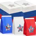 Fullhawl 36 Pcs 4th of July Cookie Treat Bags with Star Window 4 x 2.36 x 6.7 Inch Red White Blue Patriotic Bakery Bags Kraft Paper Iron Wire Tie for Food Independence Day Party Favors