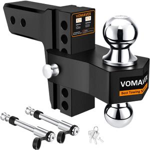 Adjustable Trailer Hitch-Drop Hitch Fits 2.5-Inch Receiver -6" Drop/Rise Tow Hitch with 2" and 2-5/16" Tow Balls-18,500GTW with Double Anti-Theft Pins Locks, Black