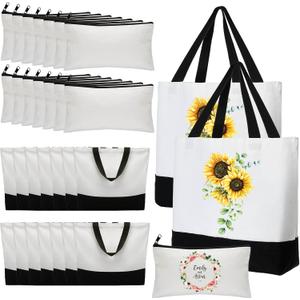 Wesiti 28 Piece Blank Canvas Tote and Makeup Bag Bulk Plain Cotton Tote with Handle Cosmetic Pouch with Zipper Reusable Grocery Bag for DIY Sublimation Embroidery Craft Wedding Christmas Gift