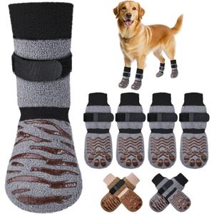 SlowTon Dog Socks to Prevent Licking Paws - Dog Socks with Grippers Double Side for Hard Floors Anti Slip, Dog Paw Covers Protectors for Medium Size Dogs (Grey, M)