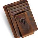 RFID Genuine Leather Money Clip Wallet, Credit Card Case Holder, Front Pocket Slim Wallet, Wild Style (A Brown)